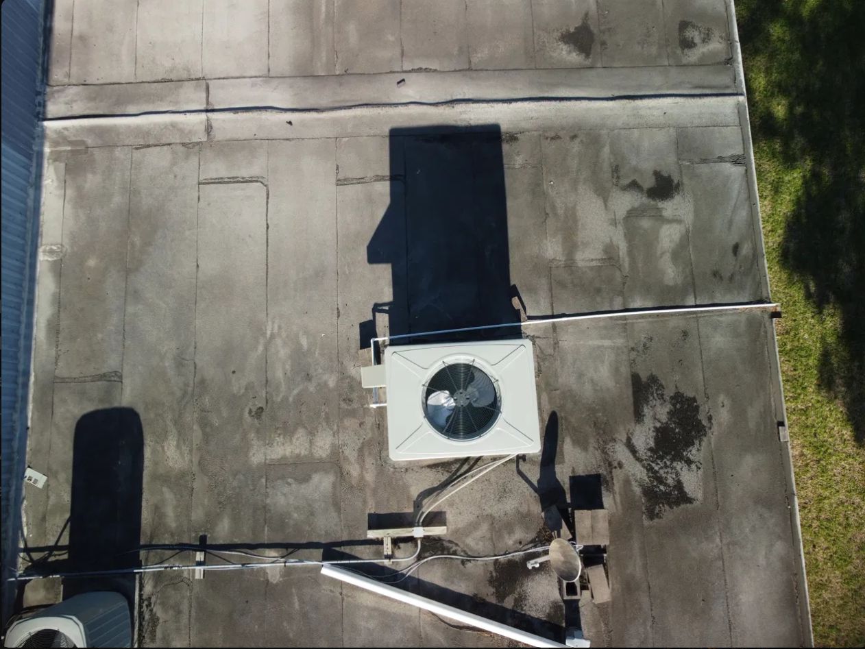 HVAC unit roof closeup aerial